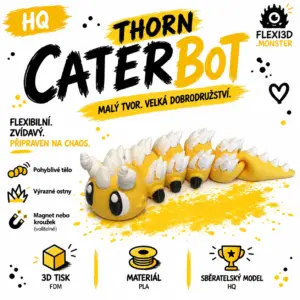 Thorn CaterBot HQ – žlutý sběratelský model s bílými ostny v grafice flexi3D.monster